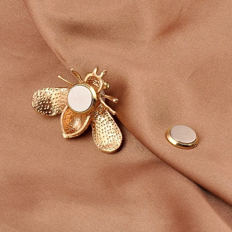Fashion Bee Magnet Brooch Pearl Rhinestone Flower Safe Hijab No Hole Pins Shirt Scarf Buckle Brooches
